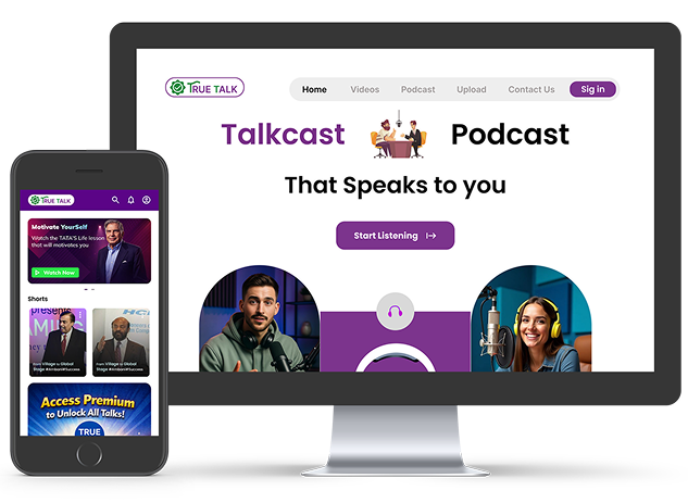 Talkcast app on phone and desktop